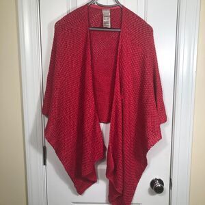 Chicos Knit Wrap Shawl Cape Poncho Hot Pink‎ Size L / XL Boho Artsy Lagenlook